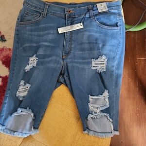 Distressed Blue Denim Shorts